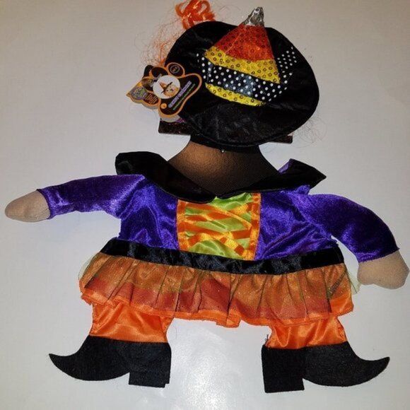 NWT Witch Dog Costume Size Medium Halloween Dress-Up 2-Pc Dress Candy Corn Hat - Picture 1 of 9